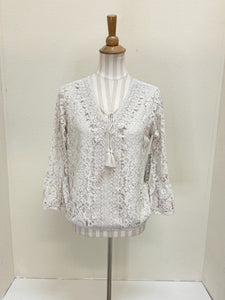 Ali Miles Woven Lace Pop-Over Tunic - A35724TM - 108-SFWHT