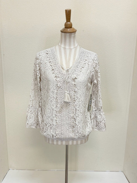 Ali Miles Woven Lace Pop-Over Tunic - A35724TM - 108-SFWHT
