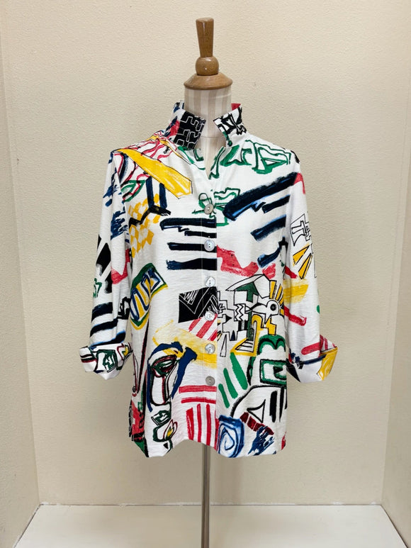 Ali Miles Woven Button Front Tunic - A35708BM - 969- MULTI