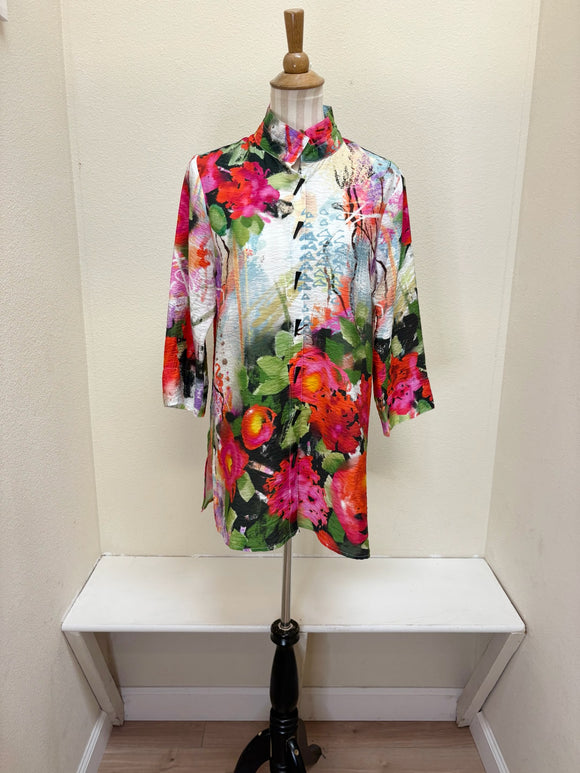 Ali Miles Woven Button Front Tunic - A35728BM - 952-FLRMLT