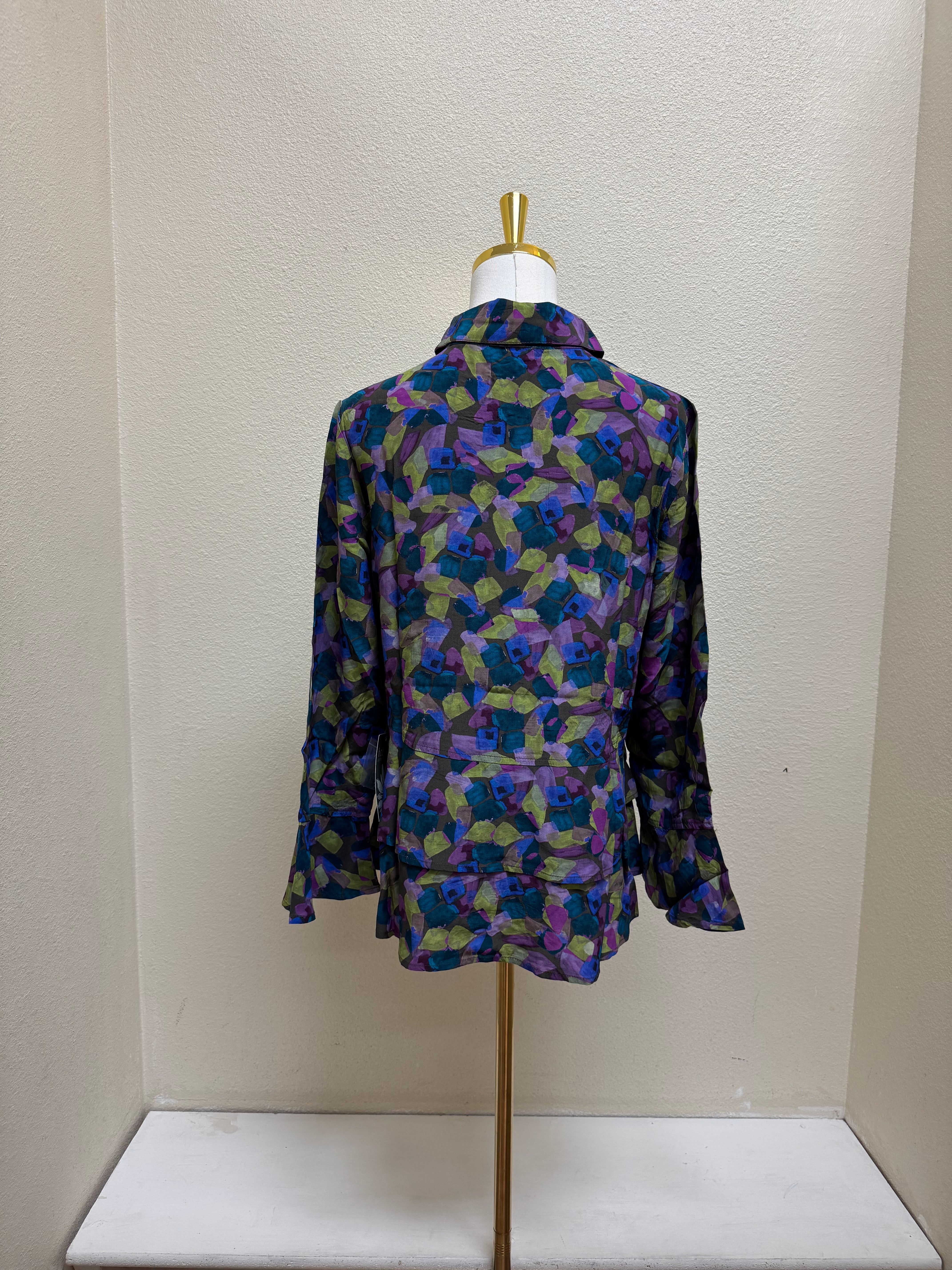 Habitat Rayon Crepe Painted Stones Flounce Shirt - 39320 - MUSHROOM