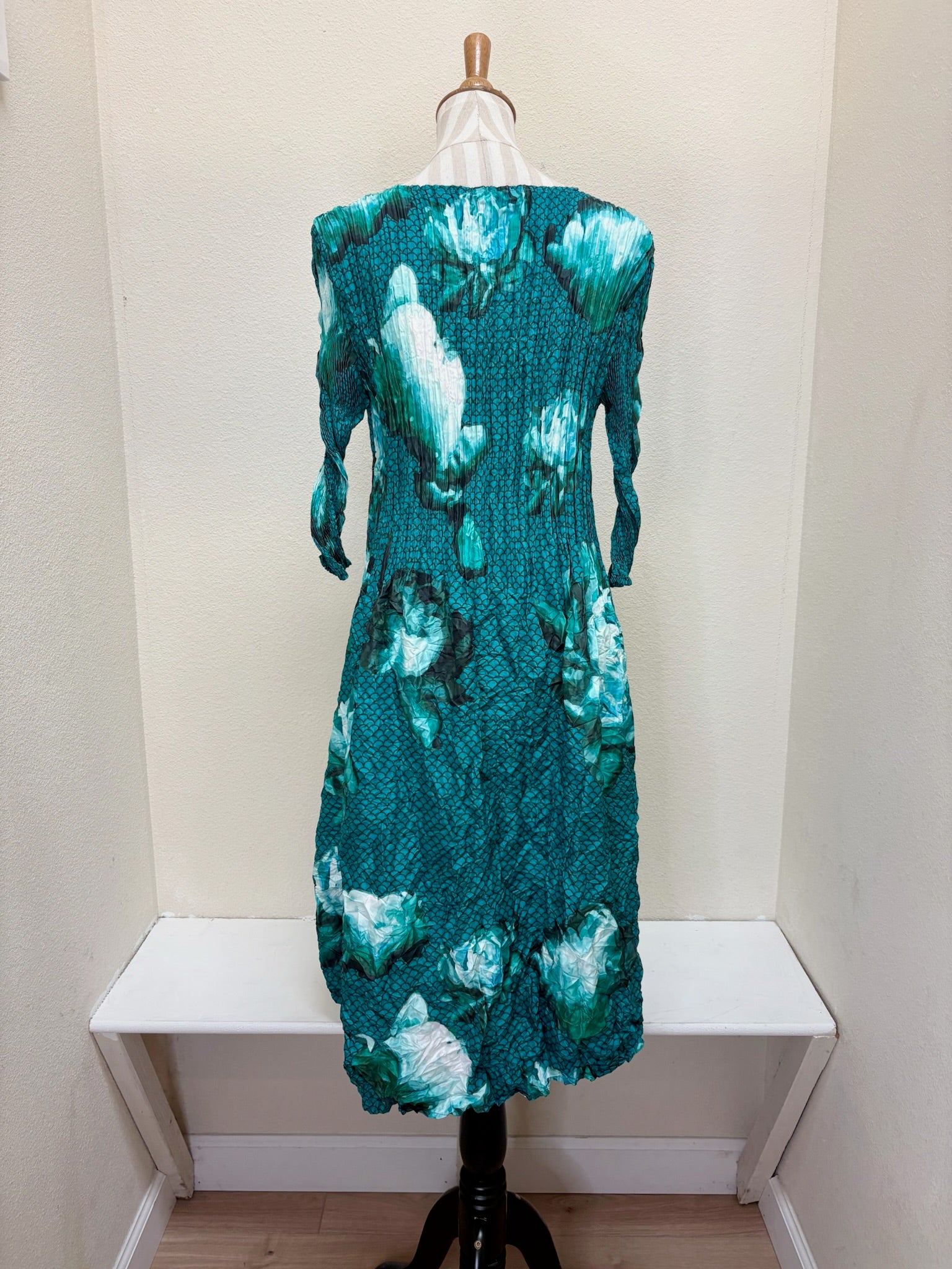 Alquema 3/4 Sleeve Smash Pocket  Dress - GREEN BLOOMS