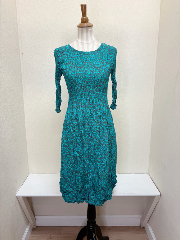 Alquema 3/4 Sleeve Smash Pocket  Dress - PEACOCK SCROLL