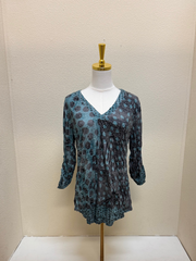 Shana Crinkle Mix Media Abstract Dot V-Neck Top - 26604 - TEAL