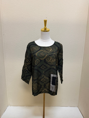 Shana Green Printed One Pocket Stripe Detail Round Neck Top - 26506 - BLACK