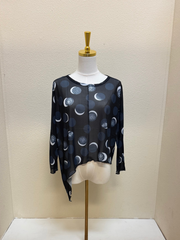 Shana Moon Printed Asymmetrical Mesh Long Sleeve Round Neck Topper - 26671 - CIRCLES