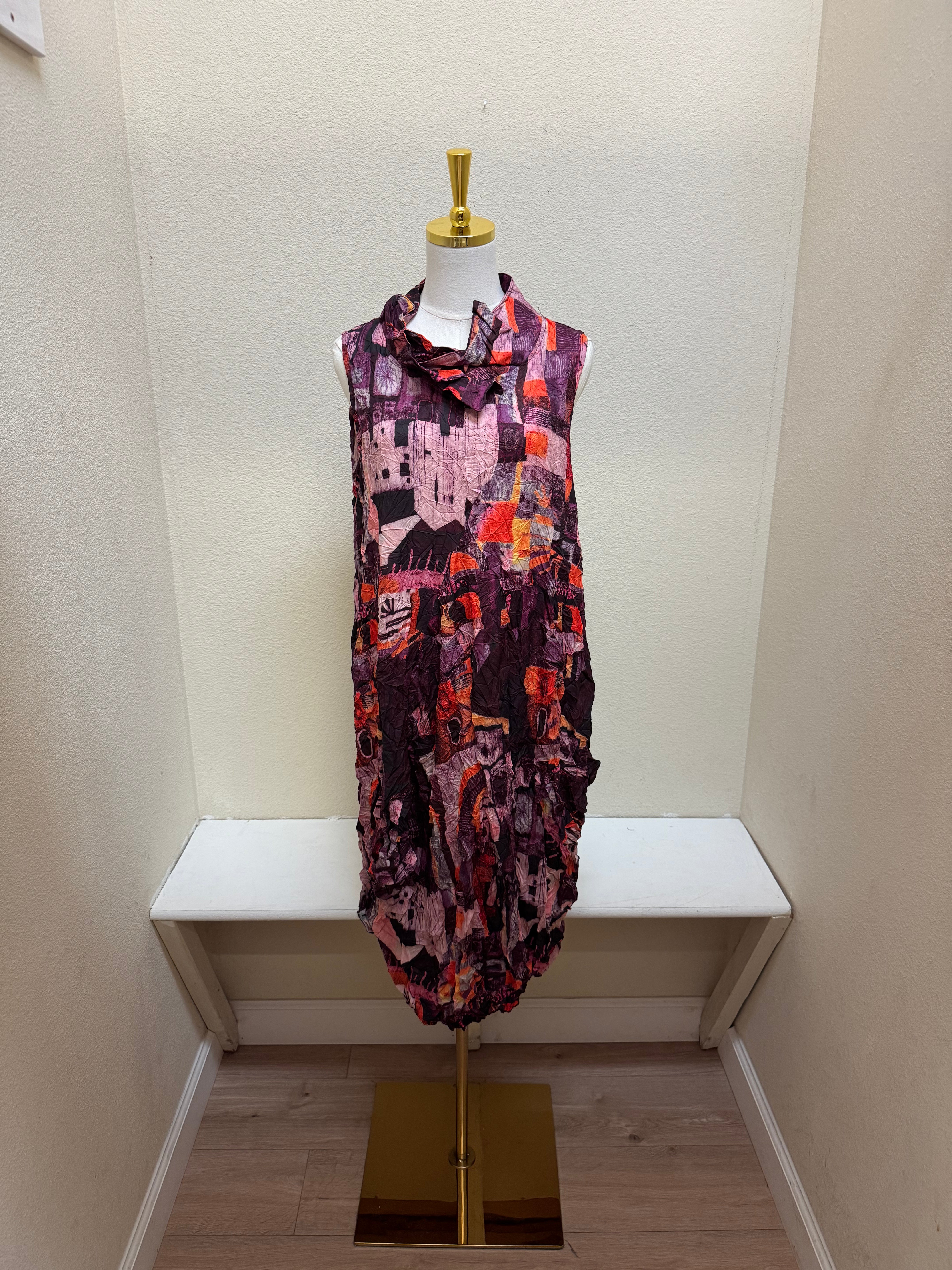 Shana Red and Purple Woven Abstract Printed Tank Dress - 26649 - RED