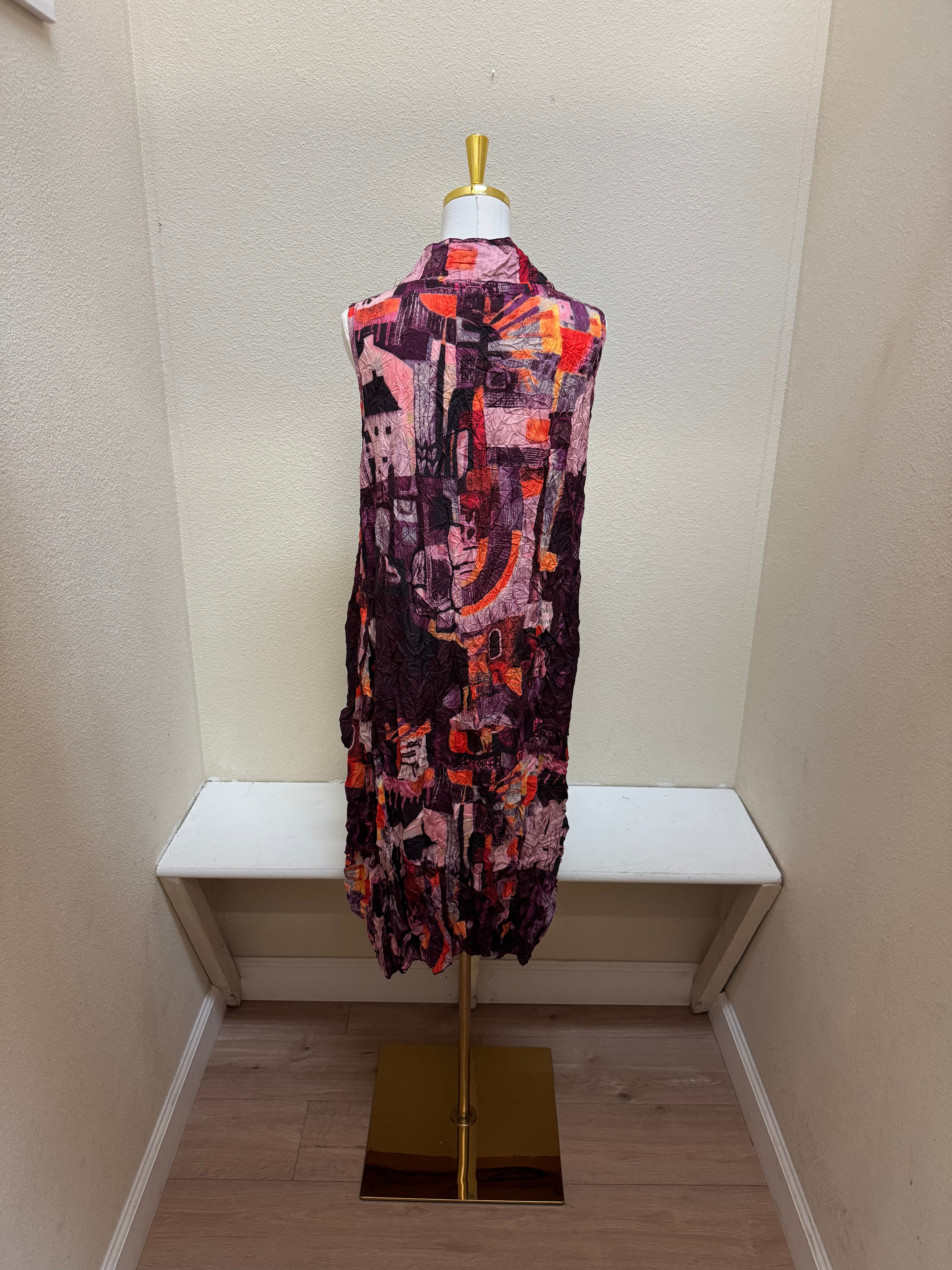 Shana Red and Purple Woven Abstract Printed Tank Dress - 26649 - RED