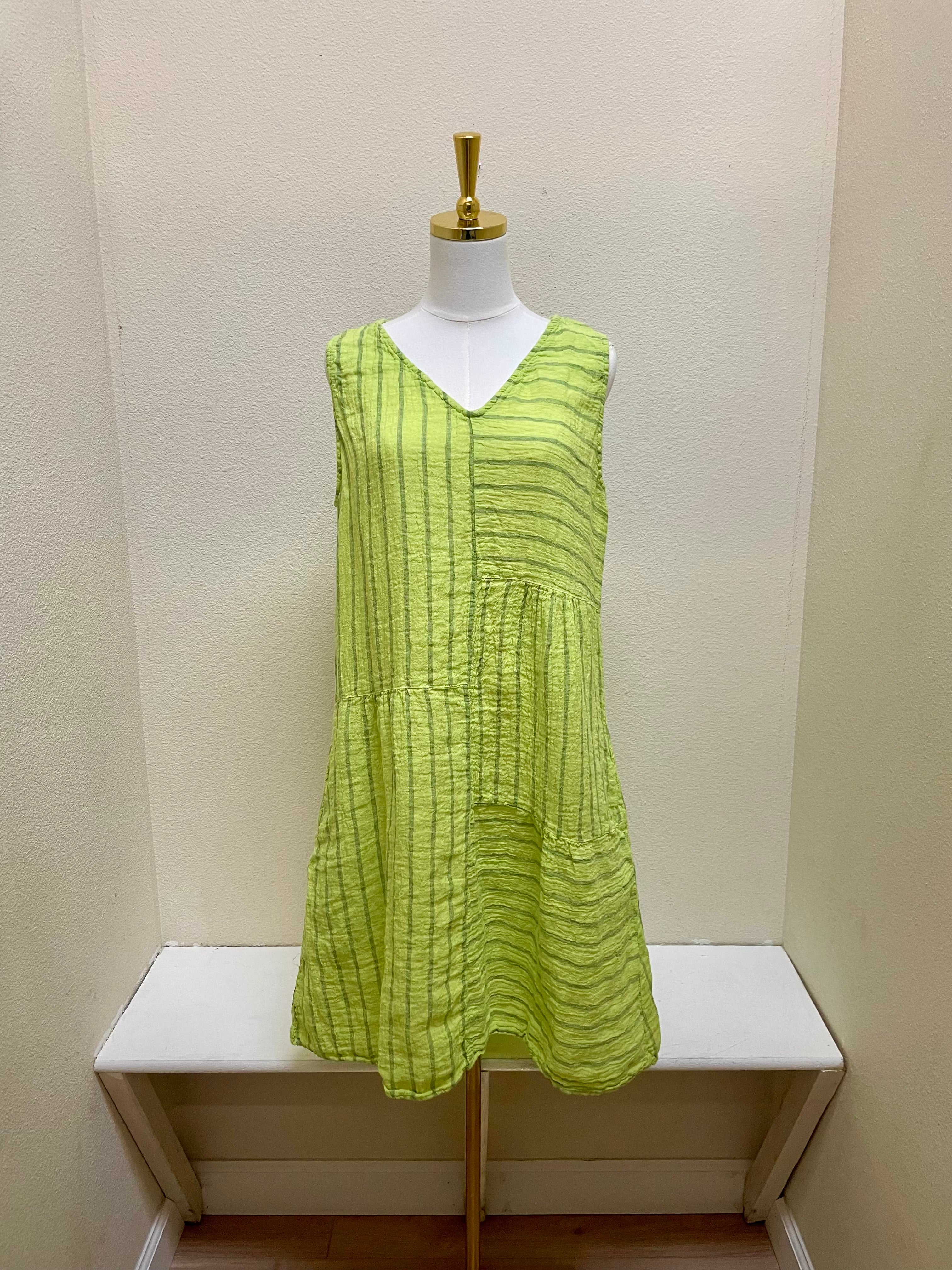 CUT LOOSE Blue Linen Stripe Patch Dress