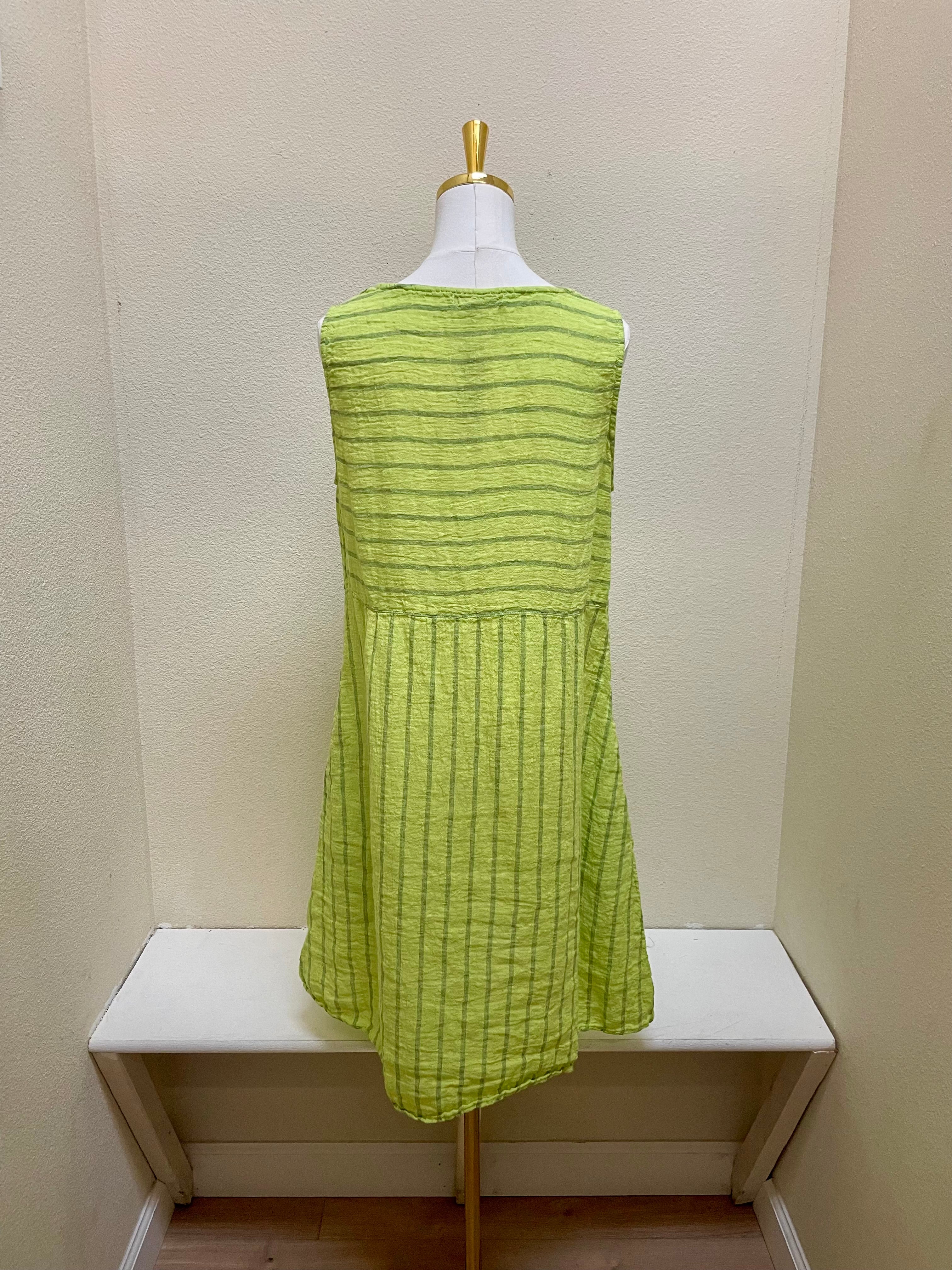 CUT LOOSE Blue Linen Stripe Patch Dress - 4610784