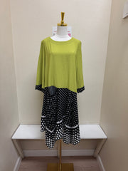 MOONLIGHT Lime & Black Polka Dot Split Print Pocket Dress - 3748