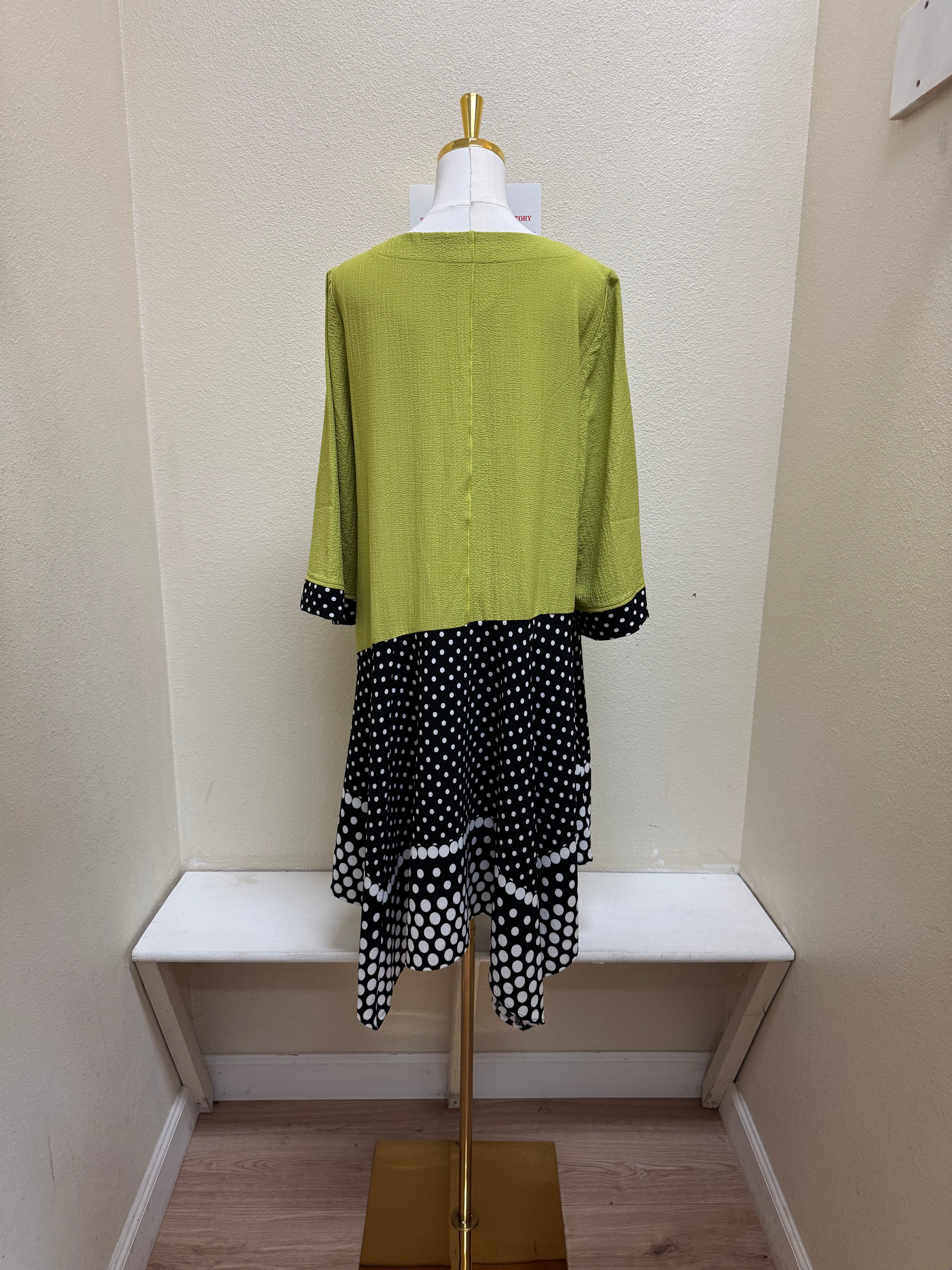MOONLIGHT Lime & Black Polka Dot Split Print Pocket Dress - 3748