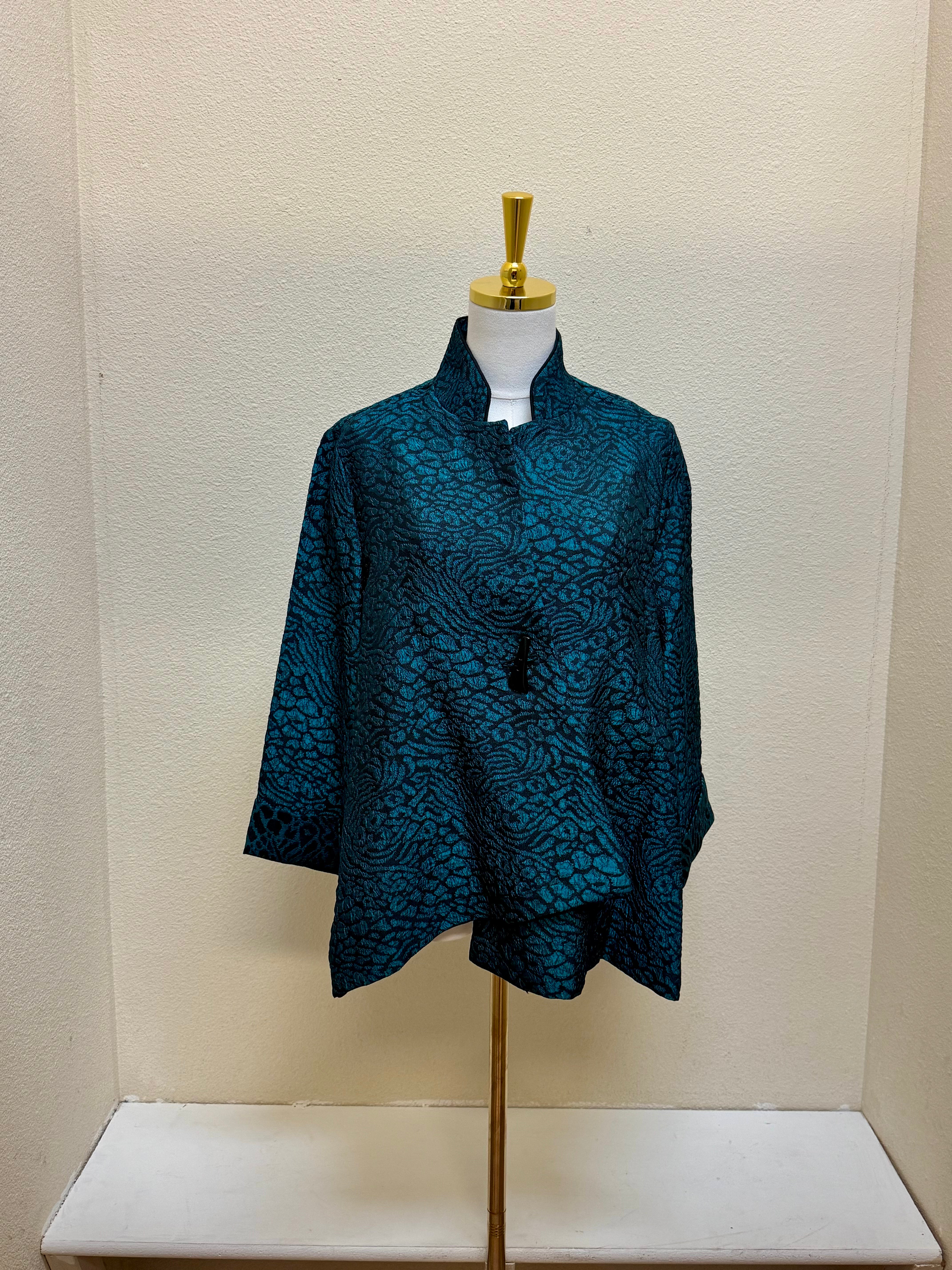 MOONLIGHT One Button Textured Two Toned Jacket - 9242 - TEAL
