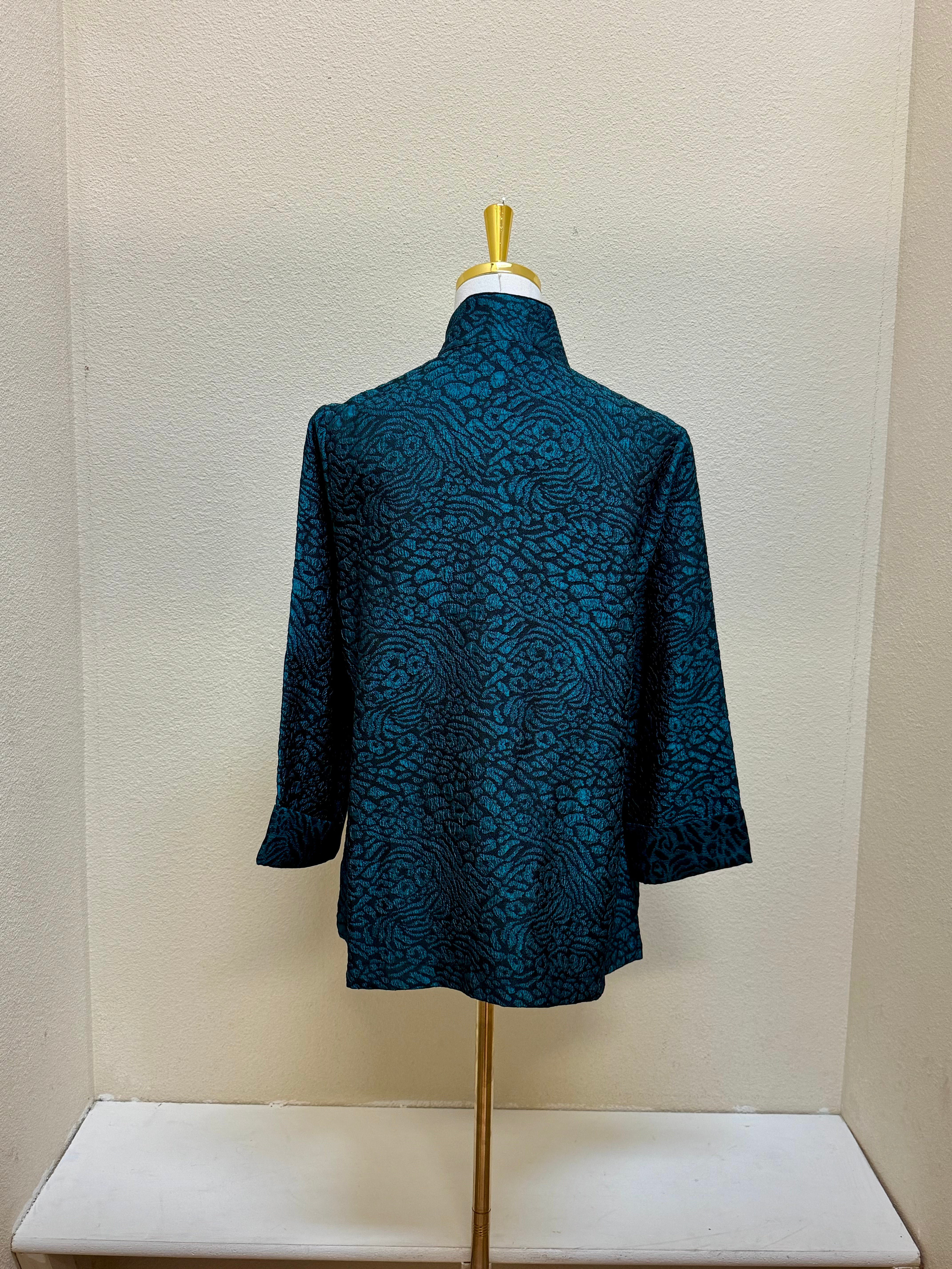 MOONLIGHT One Button Textured Two Toned Jacket - 9242 - TEAL