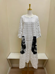 MOONLIGHT Textured Mixed Media Pocket Dress - D4237 WHITE