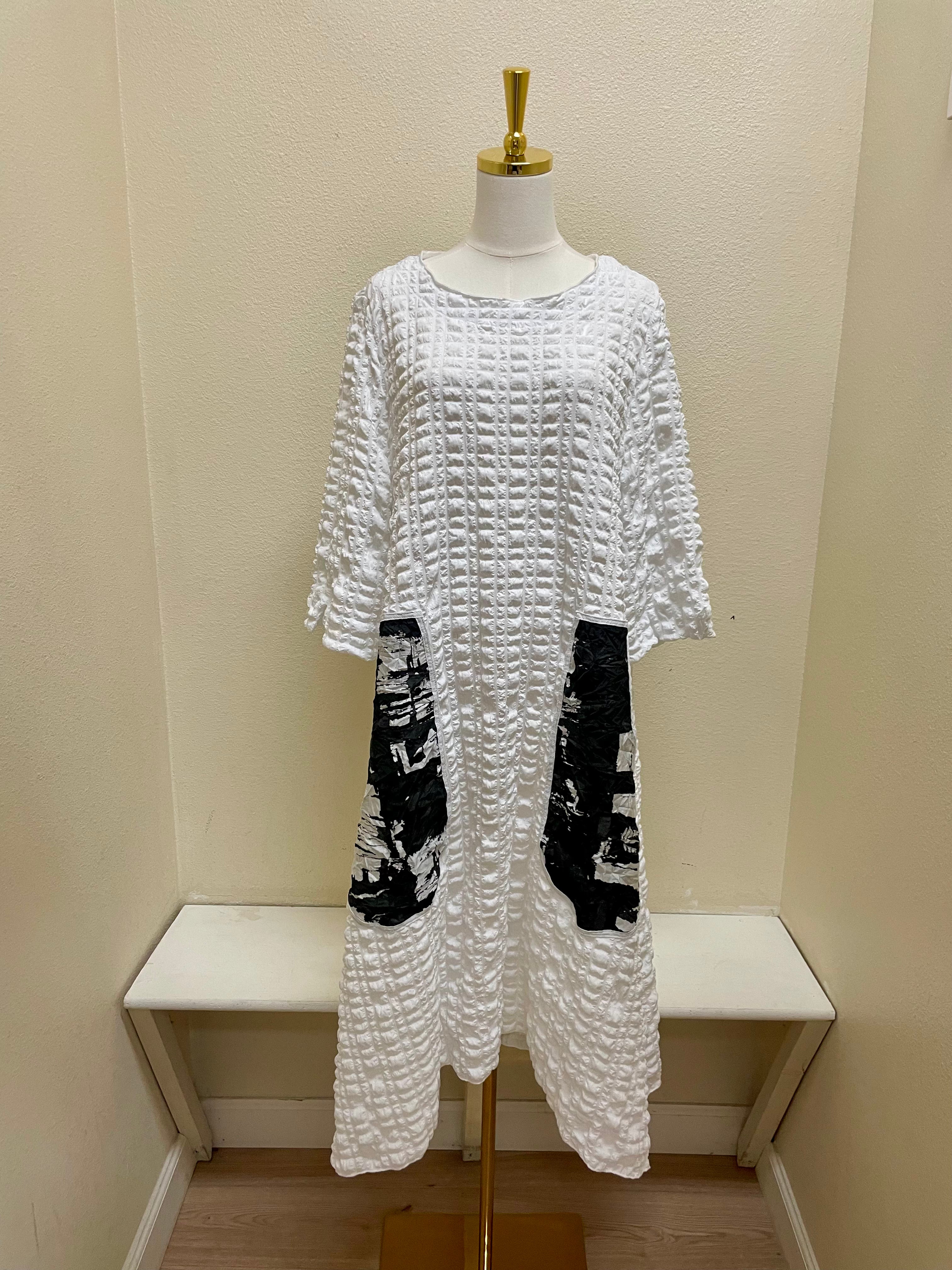 MOONLIGHT Textured Mixed Media Pocket Dress - D4237 WHITE