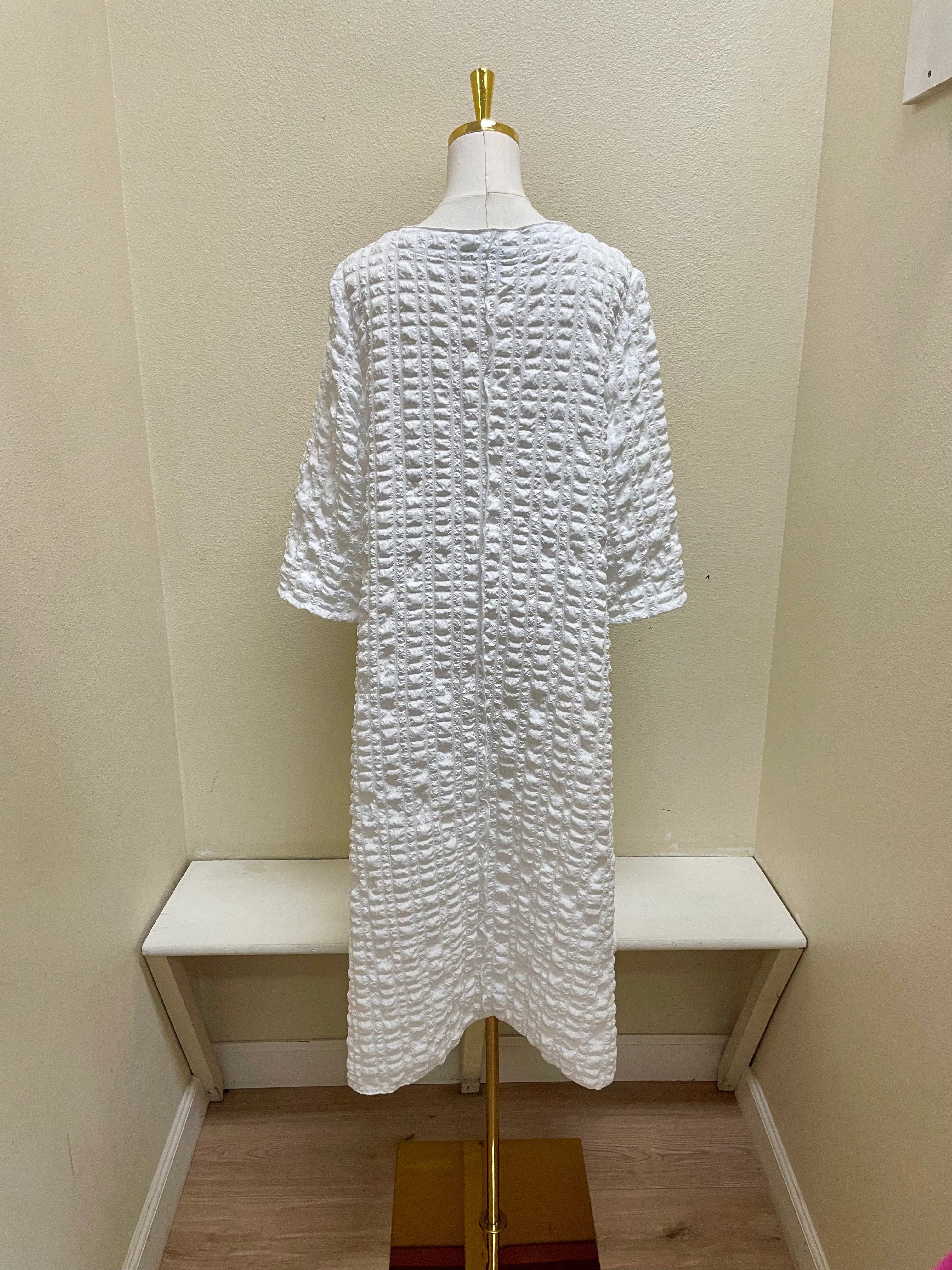 MOONLIGHT Textured Mixed Media Pocket Dress - D4237 WHITE