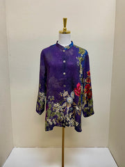 Citron "Peonies and Bloooming Cherry" Silk Blouse - 1213PABC