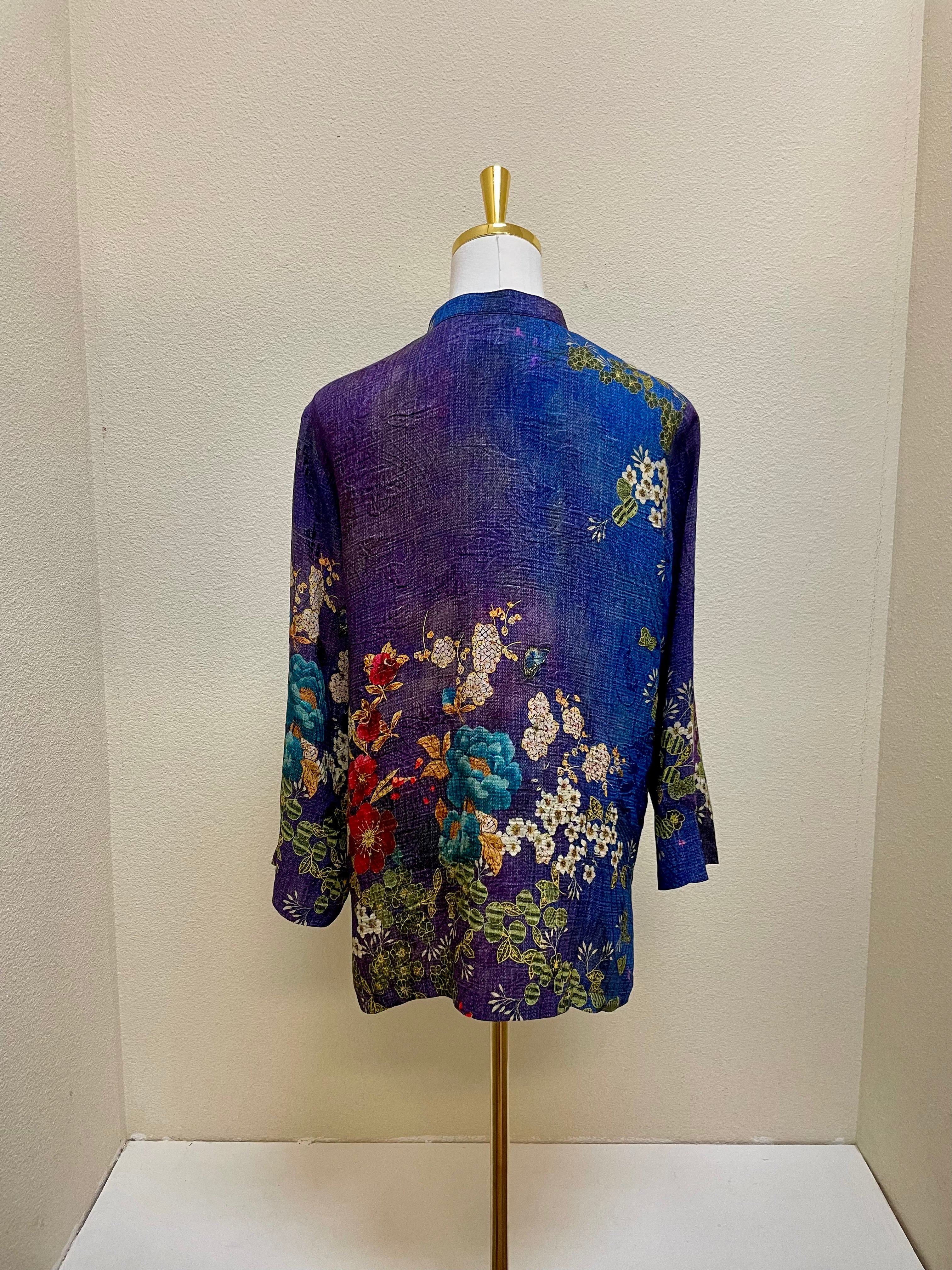 Citron "Peonies and Bloooming Cherry" Silk Blouse - 1213PABC