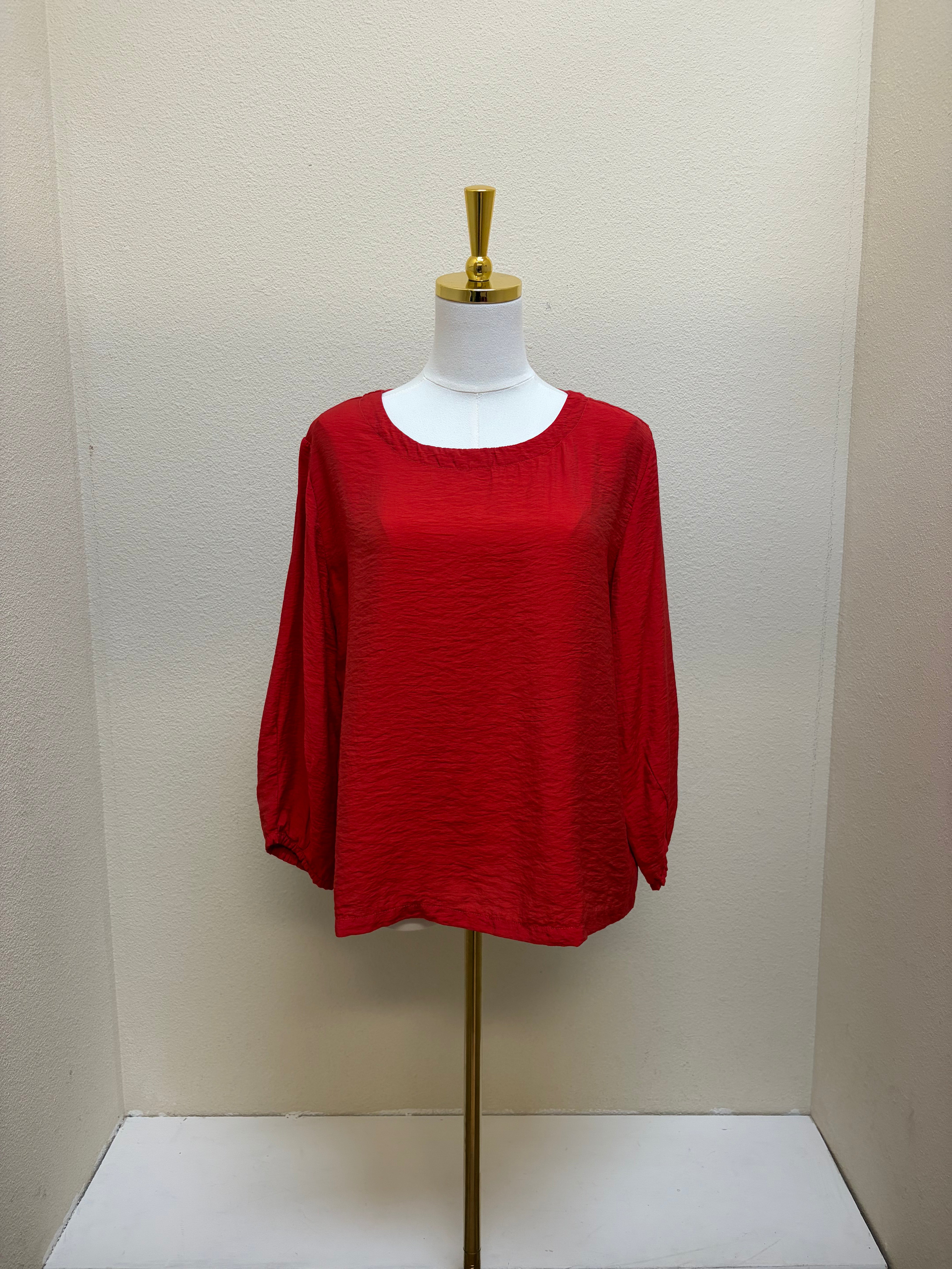 CUT LOOSE Rayon Parachute Lantern Sleeve Top - 6216083 - CHERRY