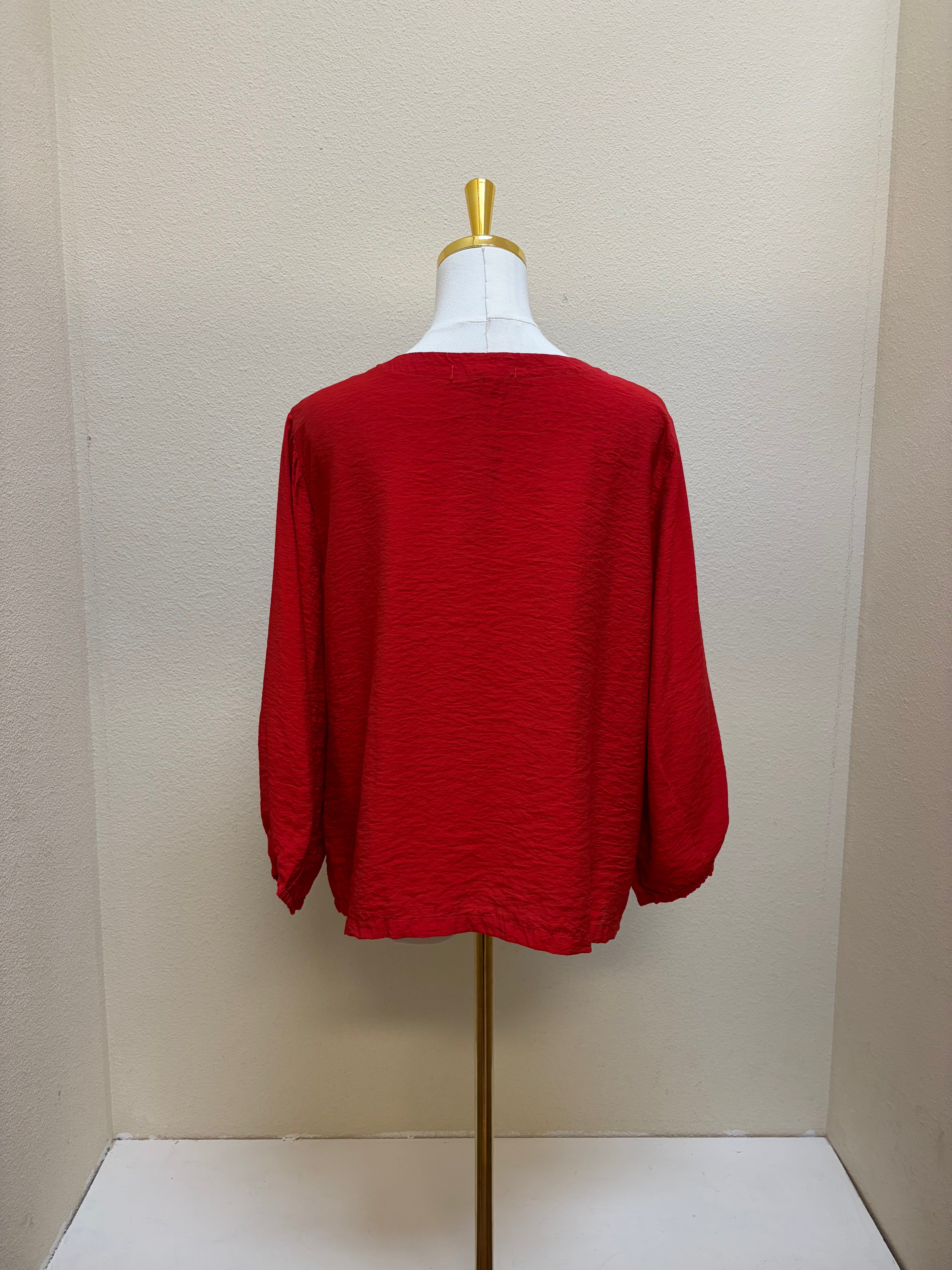 CUT LOOSE Rayon Parachute Lantern Sleeve Top - 6216083 - CHERRY