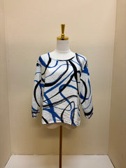 CUT LOOSE BLACK/BLUE SWIRL 3/4 SPLIT BACK TOP - WHITE