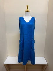 CUT LOOSE Linen Combo V-Neck Pocket Dress - 5700688  - VIVID BLUE
