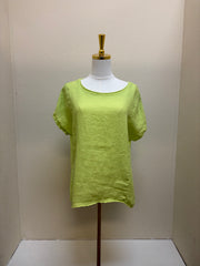 CUT LOOSE - Linen Combo Hi-Low S/S Pullover Top - 5706151 - EUPHORBIA