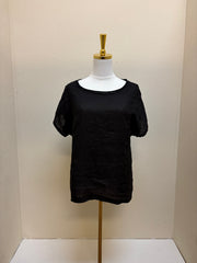 CUT LOOSE - Linen Combo Hi-Low S/S Pullover Top - 5706151 - BLACK