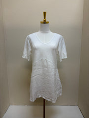 CUT LOOSE Linen Combo V-Neck Elbow Sleeve Top - 5706721 - WHITE