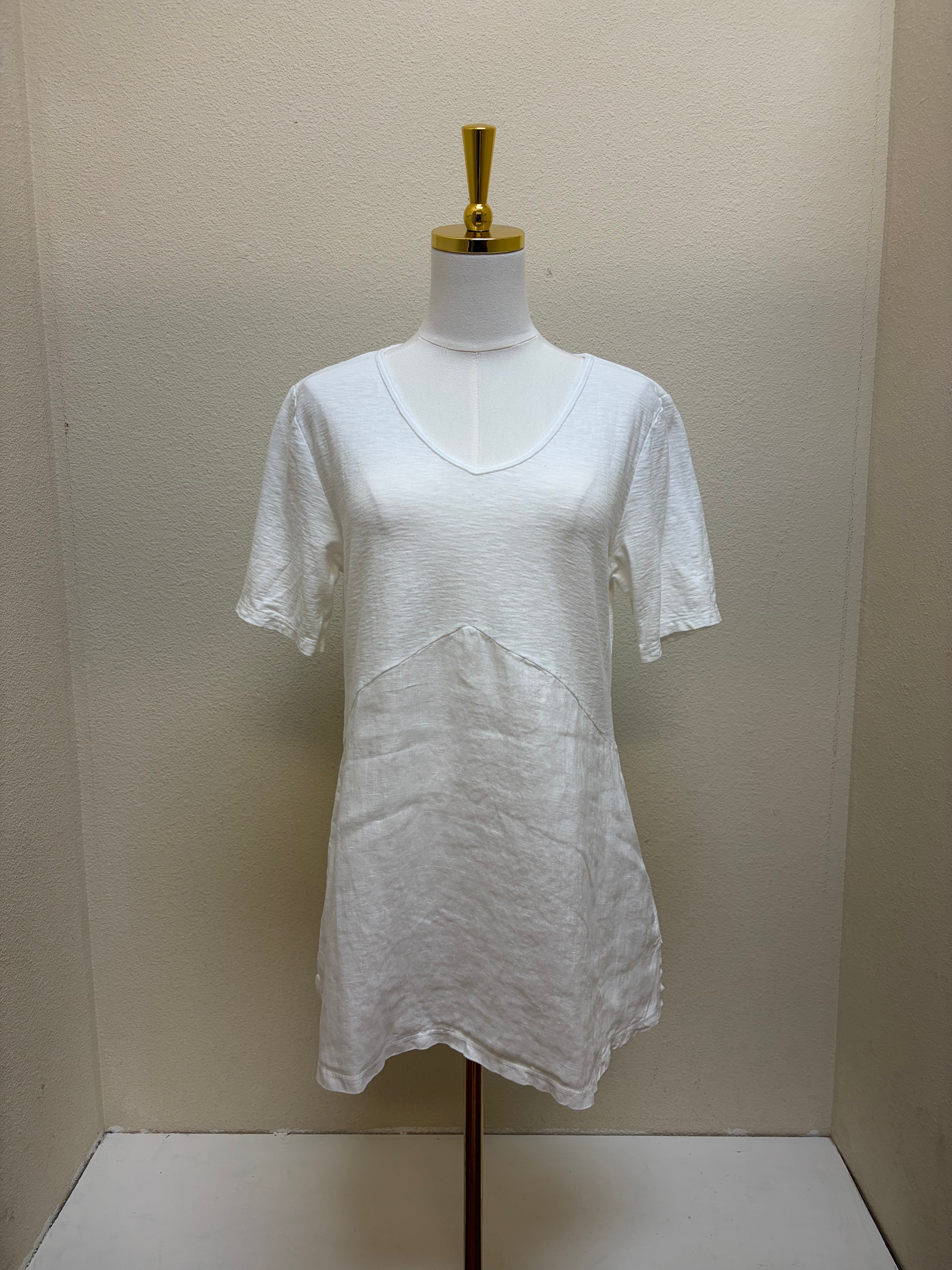 CUT LOOSE Linen Combo V-Neck Elbow Sleeve Top - 5706721 - WHITE