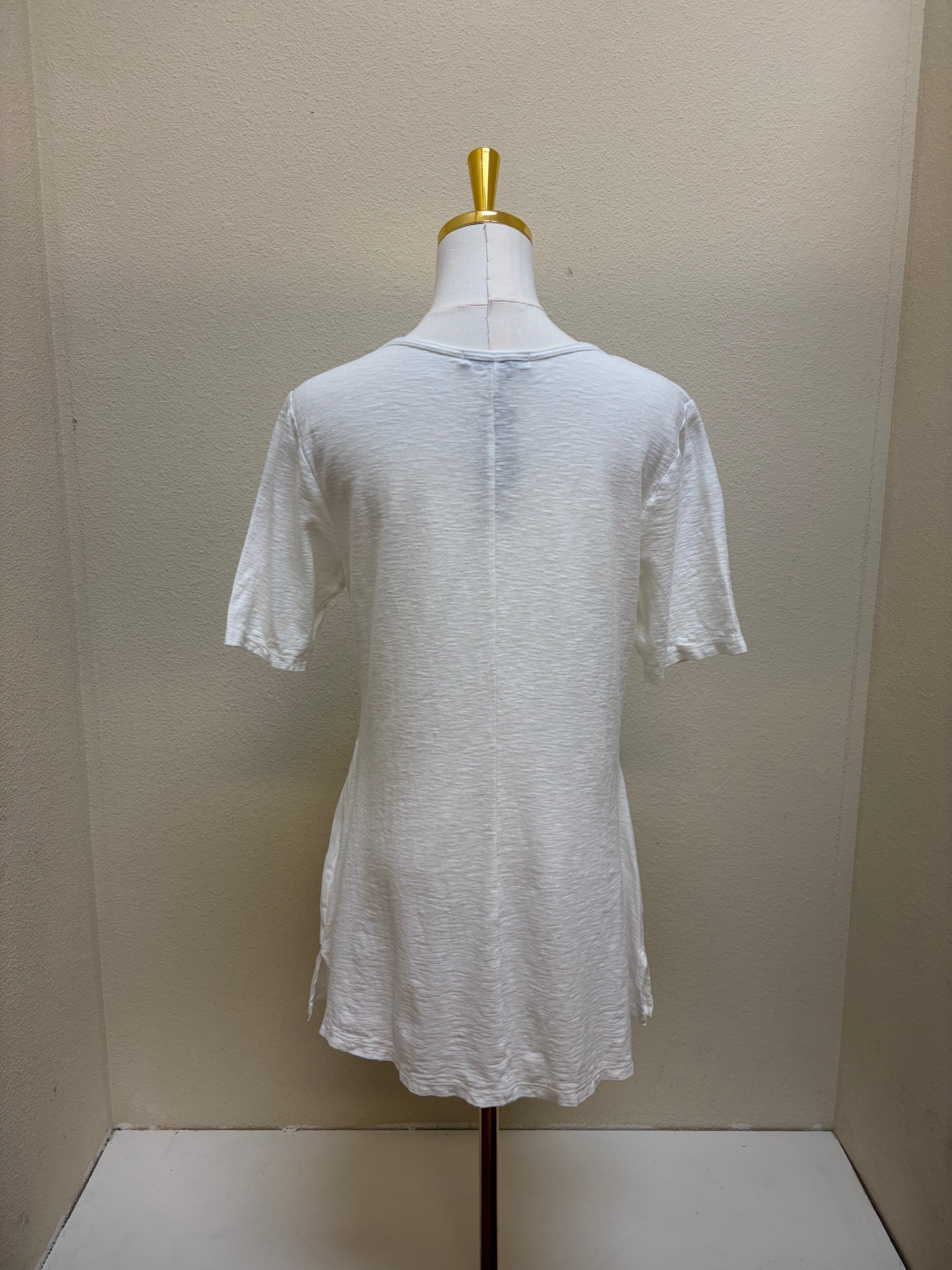 CUT LOOSE Linen Combo V-Neck Elbow Sleeve Top - 5706721 - WHITE