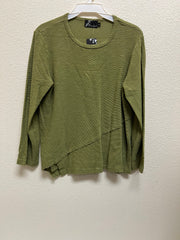 Fenini Avocado Long Sleeve Asymmetric Slub Top - C47073AVO - AVOCADO