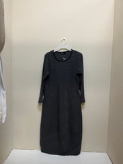 Fenini Long Sleeve Grid Print Round Neck Dress - C47057MOC - MOCHA