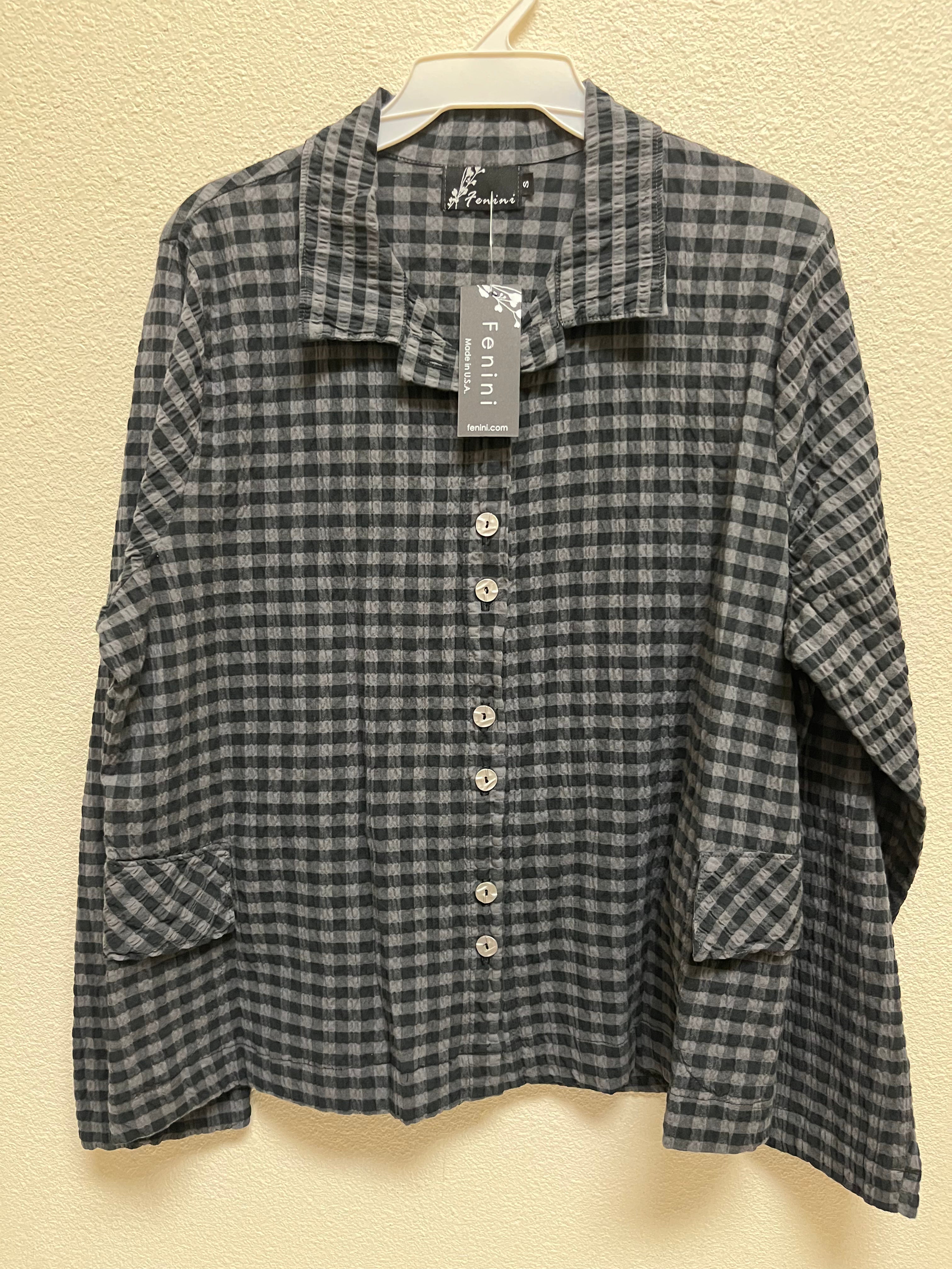 Fenini Checkered Long Sleeve Button Down Collared Shirt w/ Pockets- C47086MOC - MOCHA