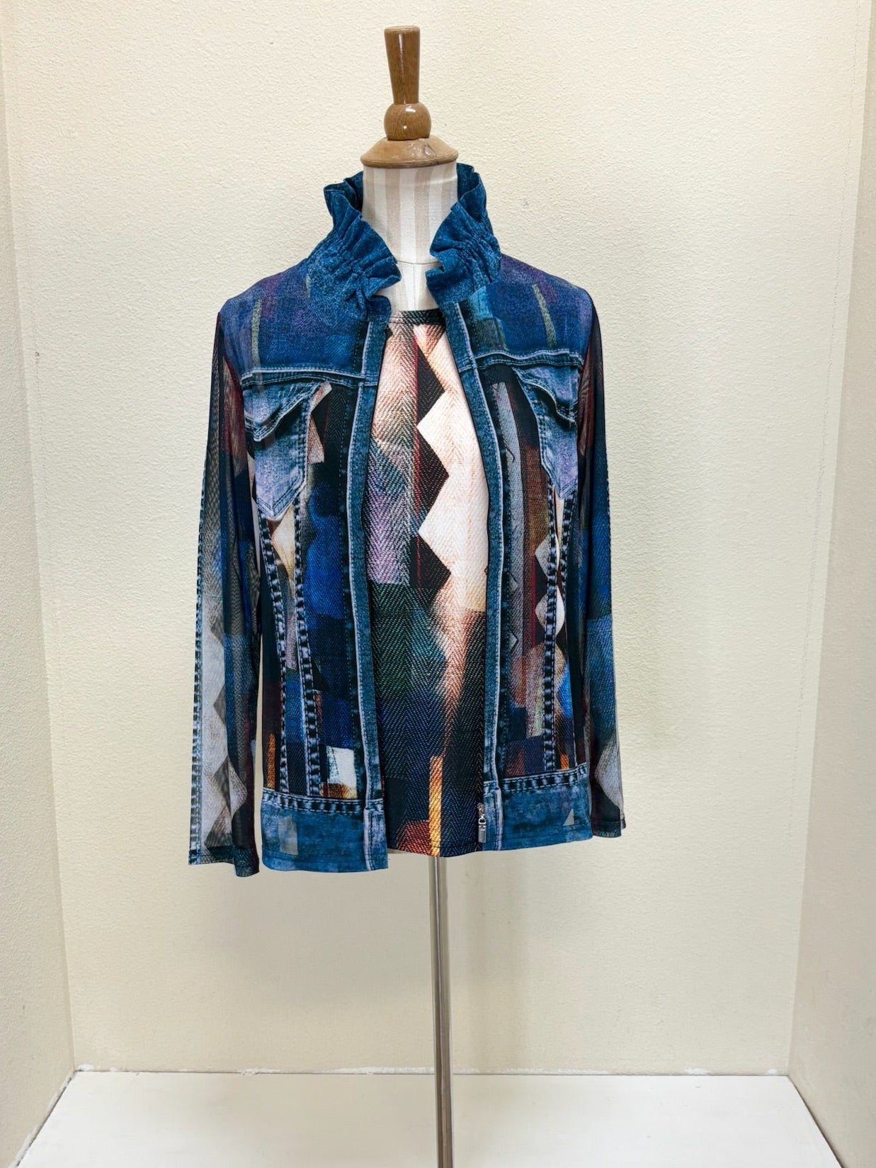 DAMEE ZIGZAG DENIM MESH TWIN SET - 31446-MLT