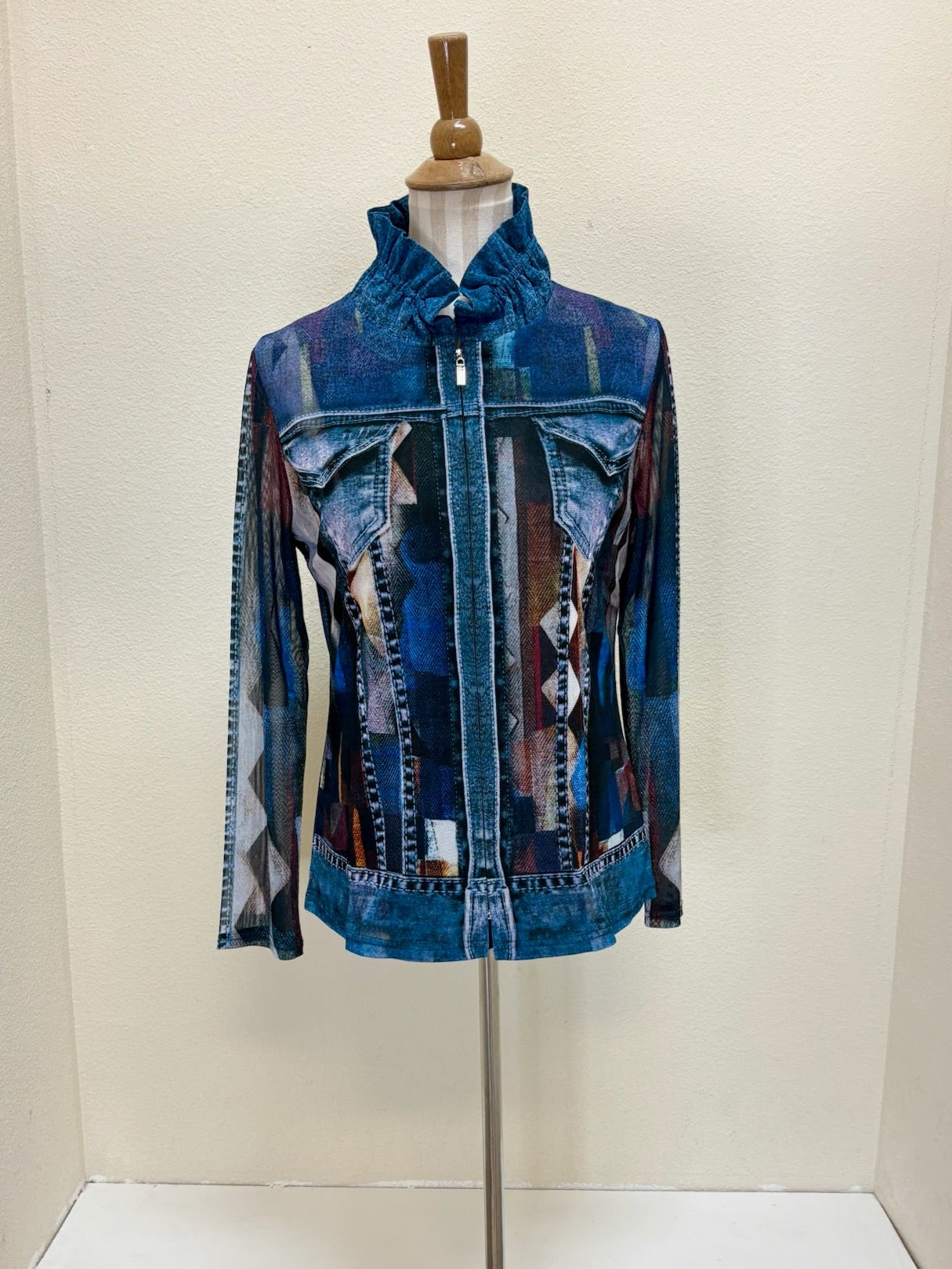 DAMEE ZIGZAG DENIM MESH TWIN SET - 31446-MLT