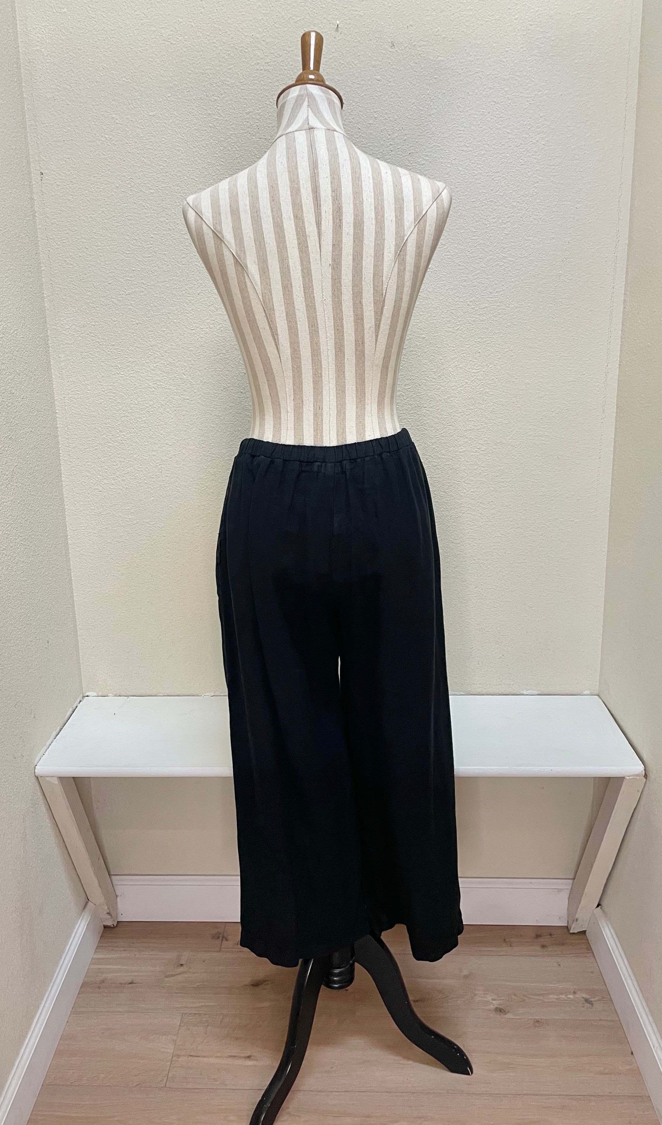 Fenini Button Crop Pant - C45315 - BLACK