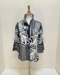 DAMEE FLOWERS & STRIPES SOUTACHE JKT - 2407 - SILVER/SANDSTONE