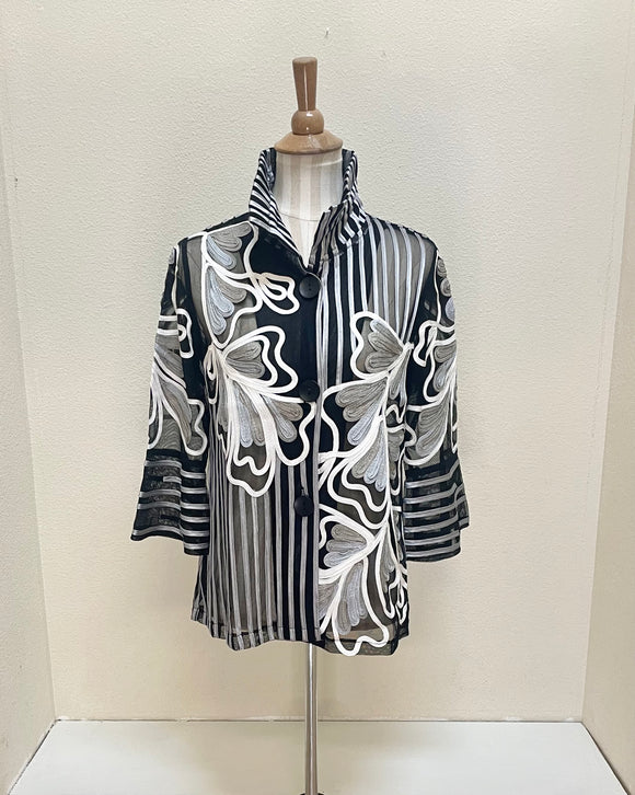 DAMEE FLOWERS & STRIPES SOUTACHE JKT - 2407 - SILVER/SANDSTONE