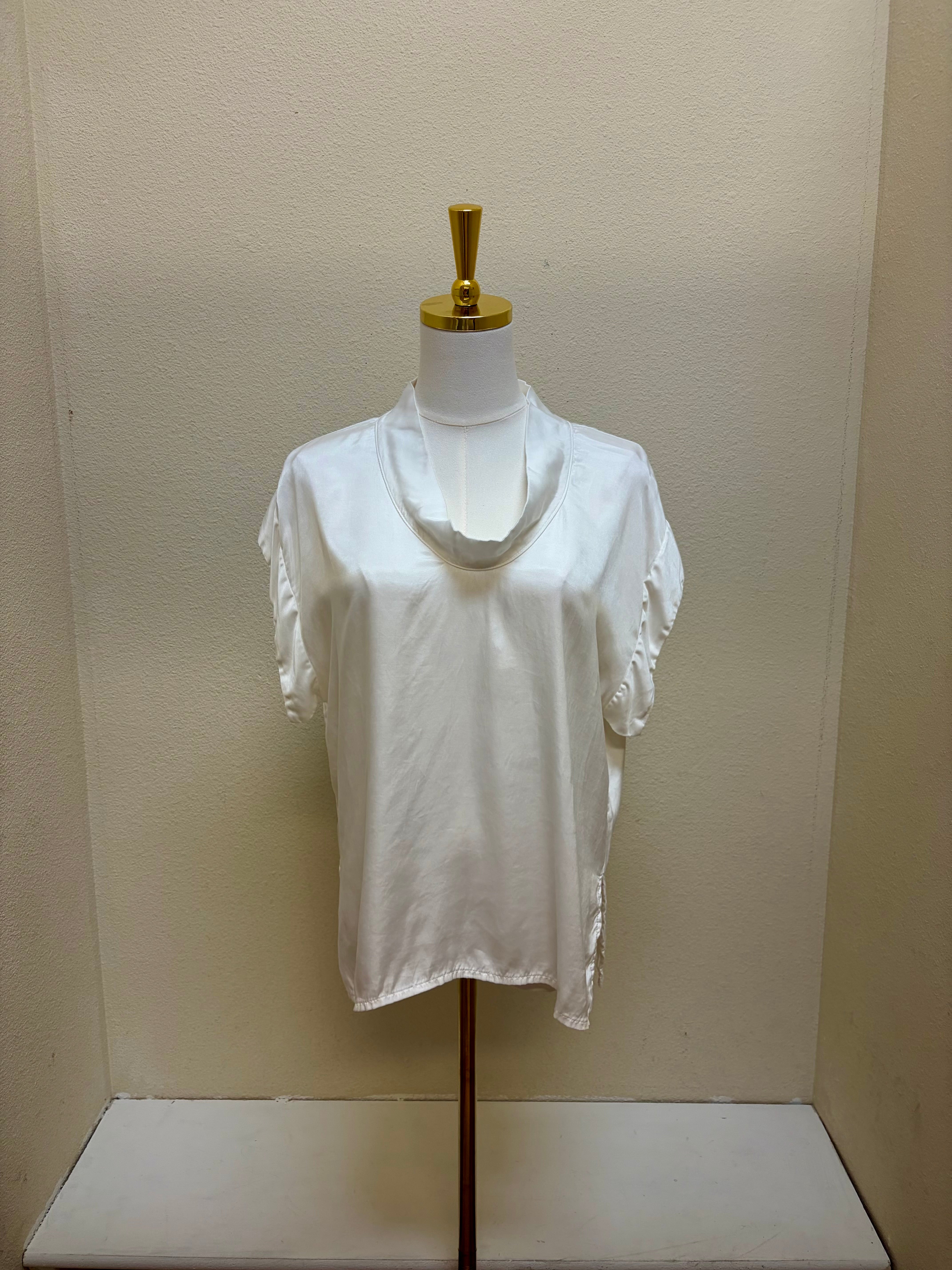 CUT LOOSE Vintage Satin Short Sleeve Cowl Top - 6186139