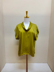 CUT LOOSE Vintage Satin Short Sleeve Cowl Top - 6186139 - PEA