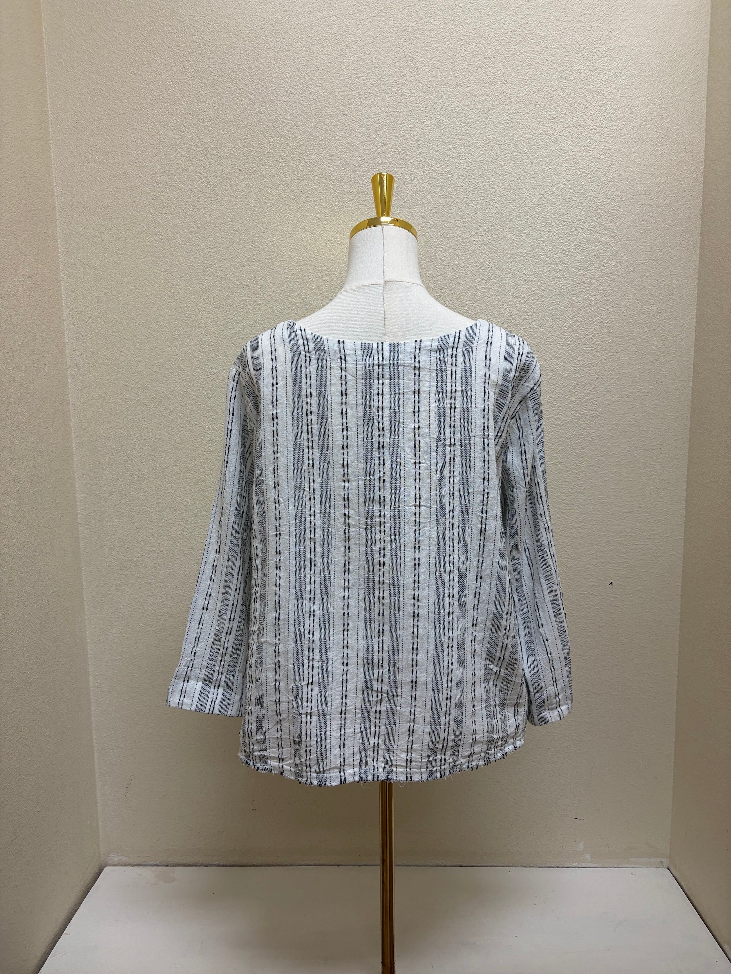 CUT LOOSE Pinstripe Linen Pocket 3/4 Slv Shell - 5147335
