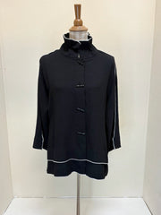 MOONLIGHT Button Down Solid Black With White Trim Jacket - 2694