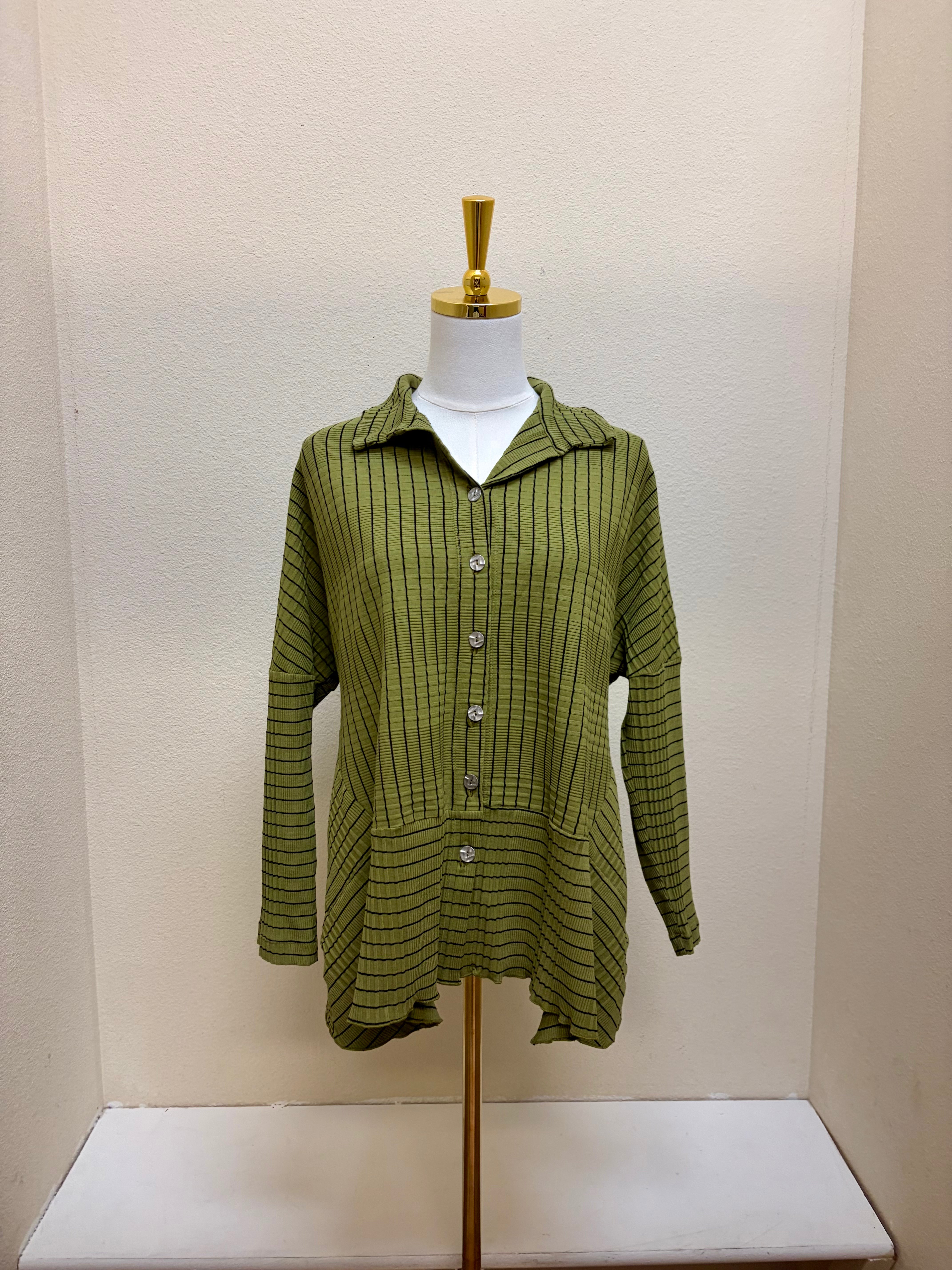 Fenini Striped Button Down Collared Long Sleeve Shirt - C47053