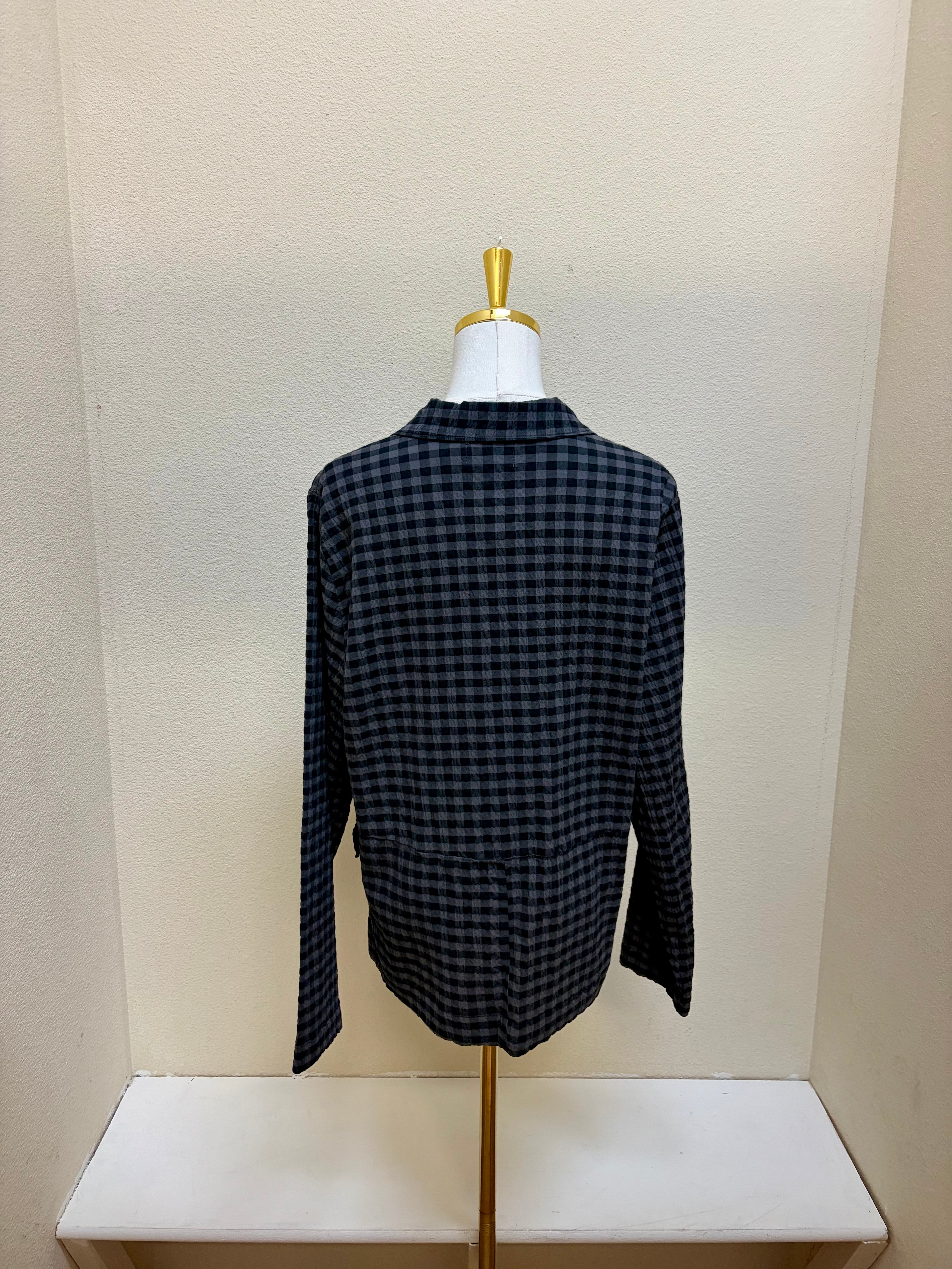 Fenini Checkered Long Sleeve Button Down Collared Shirt w/ Pockets- C47086