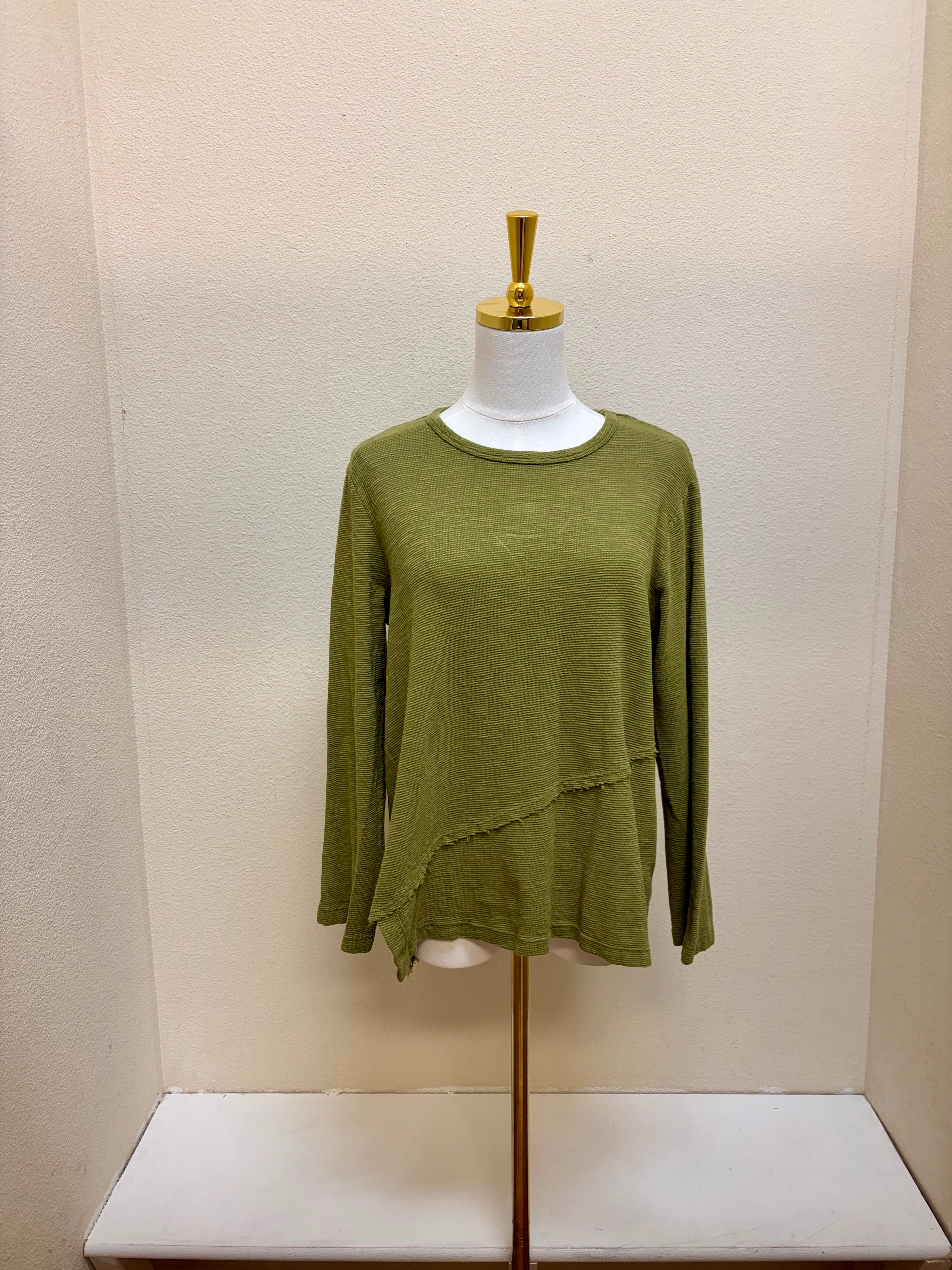 Fenini Avocado Long Sleeve Asymmetric Slub Top - C47073