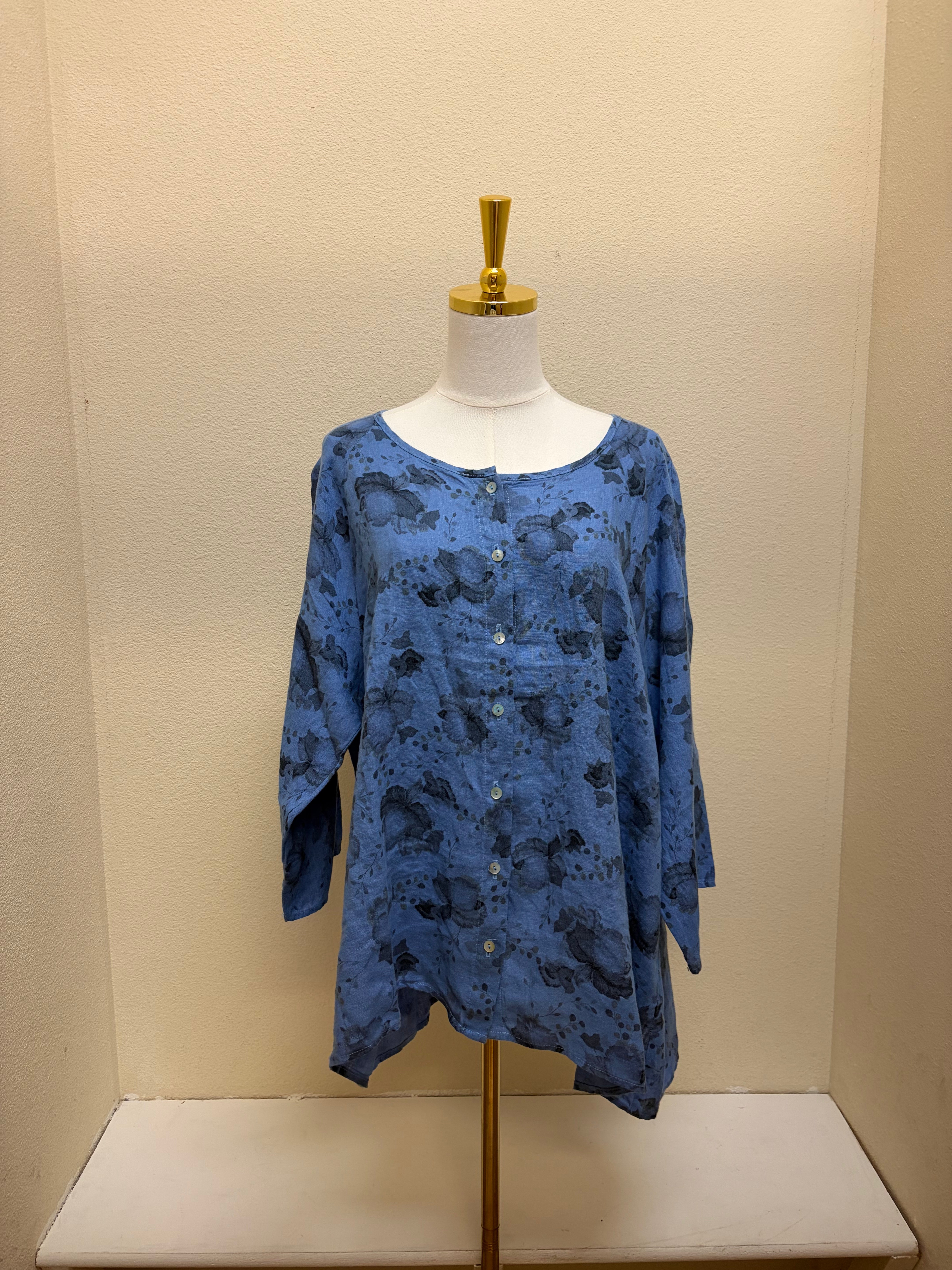 CUT LOOSE Leoni Floral Print Collarless Shirt - 4707463