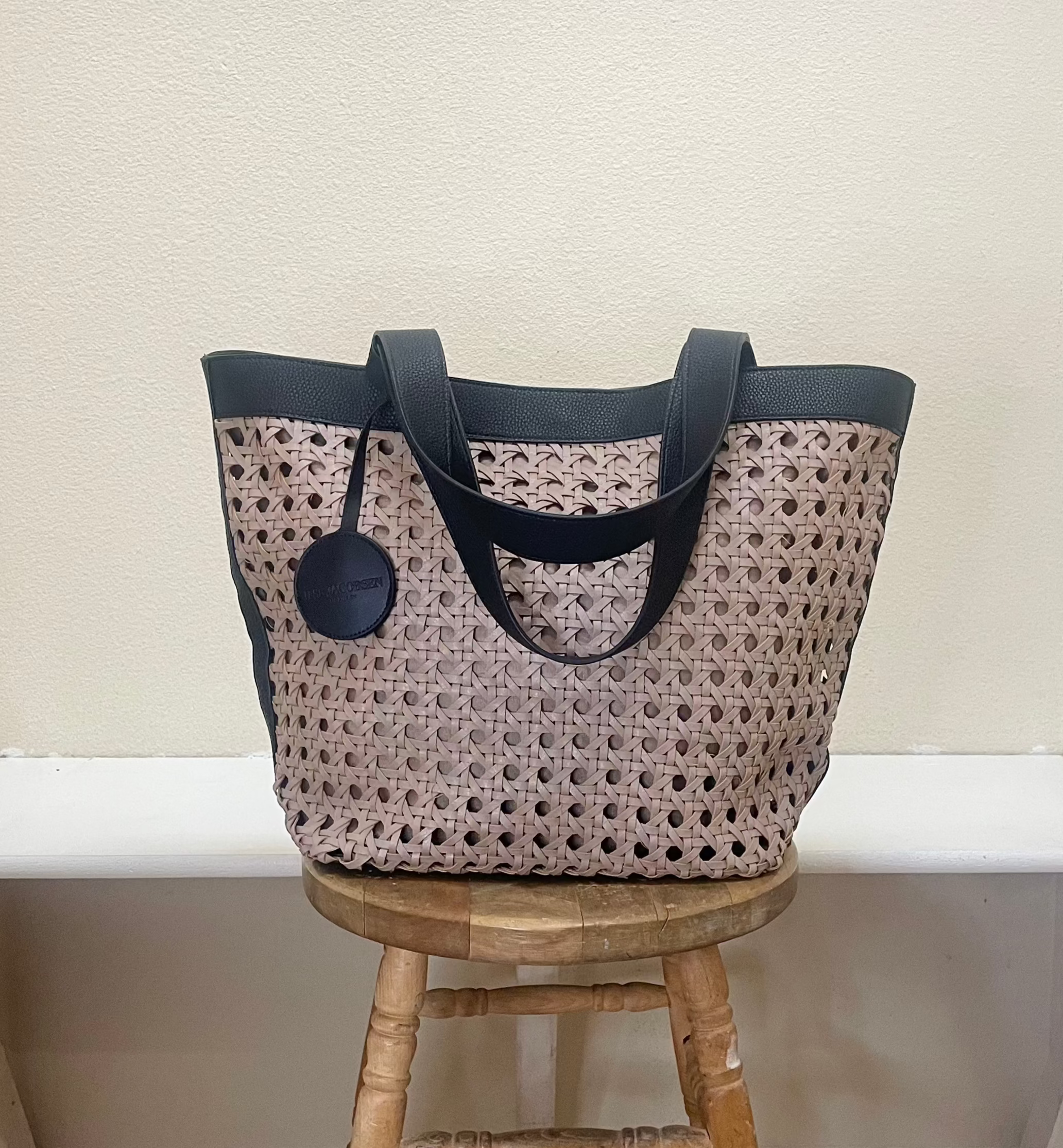 Ilse Jacobsen Braided Shopper Bag - SAND PILE/BLACK