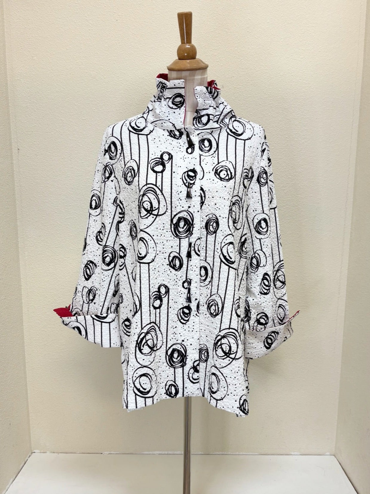 MOONLIGHT Button Down White Swirl Pleated Zip Back Swing Shirt - 2417-PR